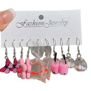 Bundle of 5 pairs of  dangle Earrings Pink tone cute !